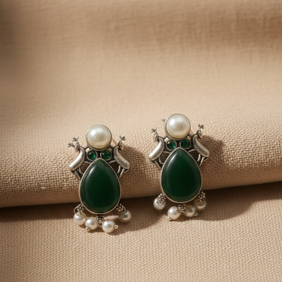 Vintage Brass Silver Pearl Earrings