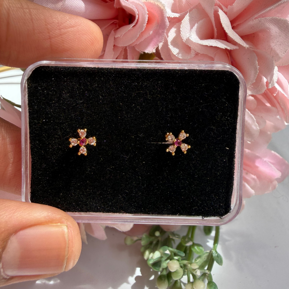 Ruby & Diamond Floral Baby Studs