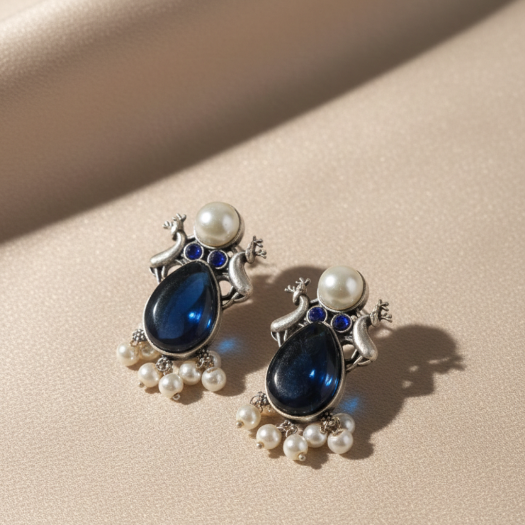 Vintage Brass Silver Pearl Earrings
