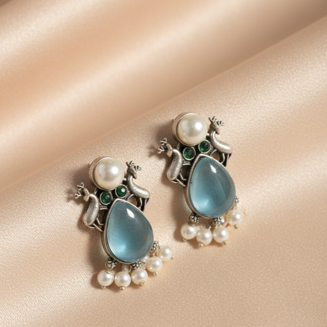 Vintage Brass Silver Pearl Earrings