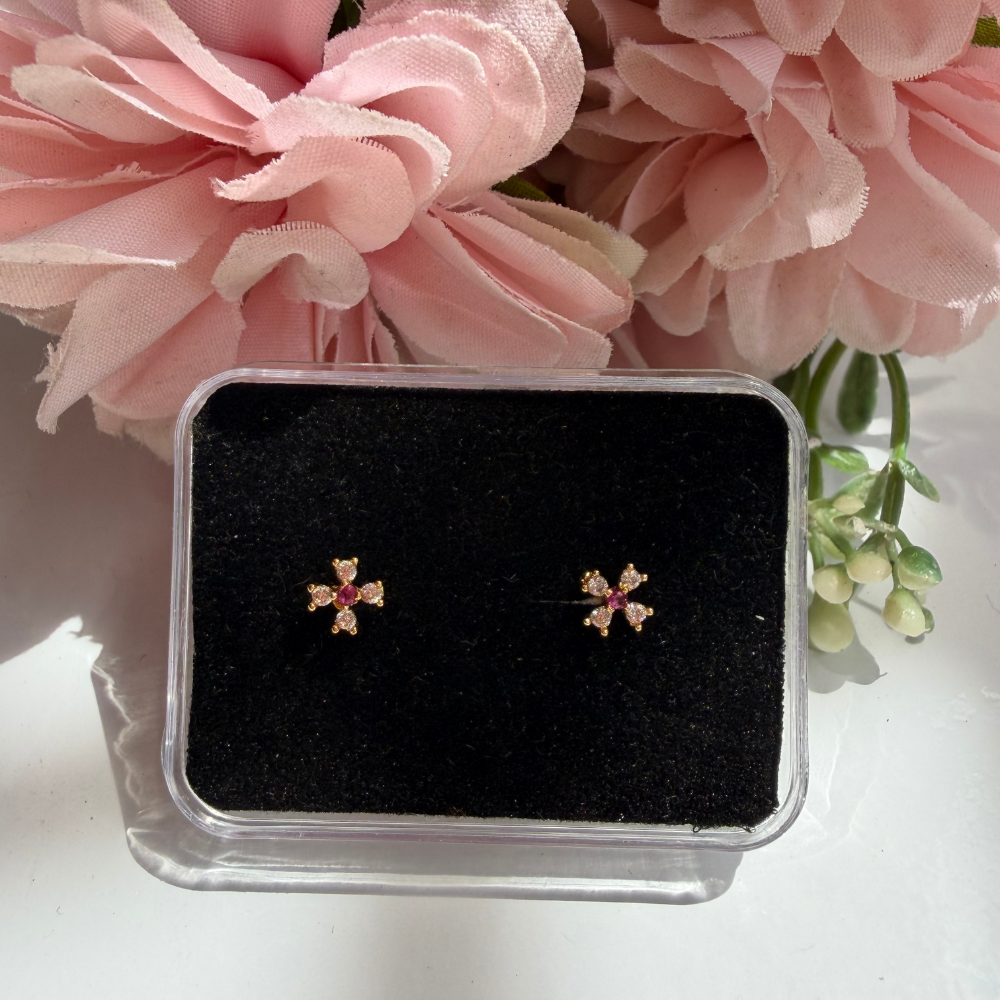 Ruby & Diamond Floral Baby Studs