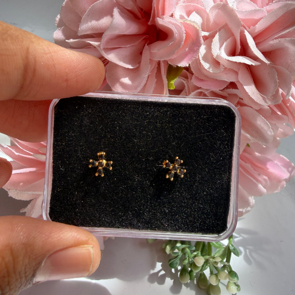 Black Floral Baby Studs