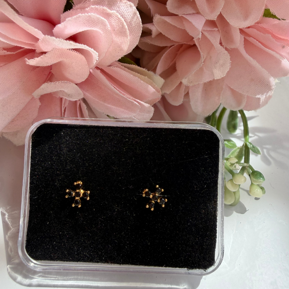 Black Floral Baby Studs