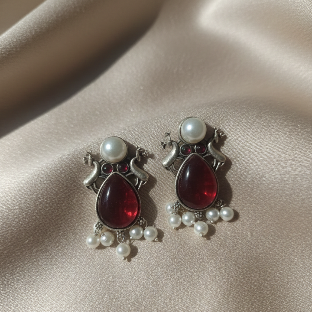 Vintage Brass Silver Pearl Earrings