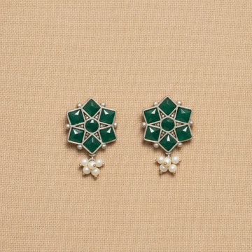 Emerald Green Floral Stud Earrings