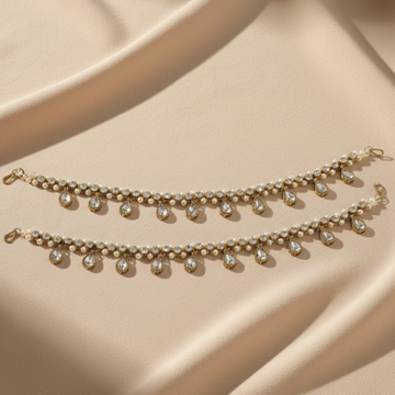 Gold Kundan Pearl Drop Anklet Pair