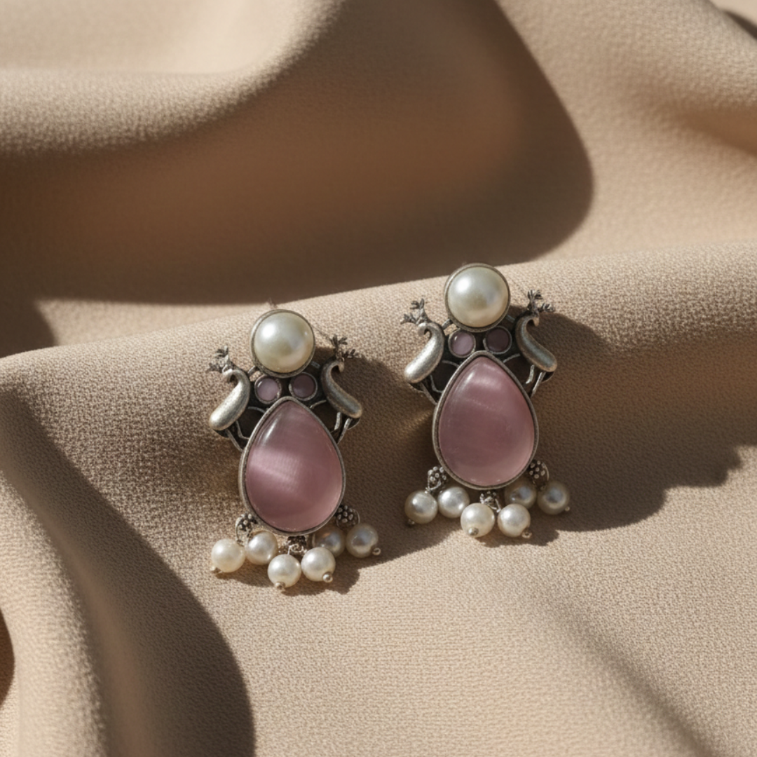 Vintage Brass Silver Pearl Earrings