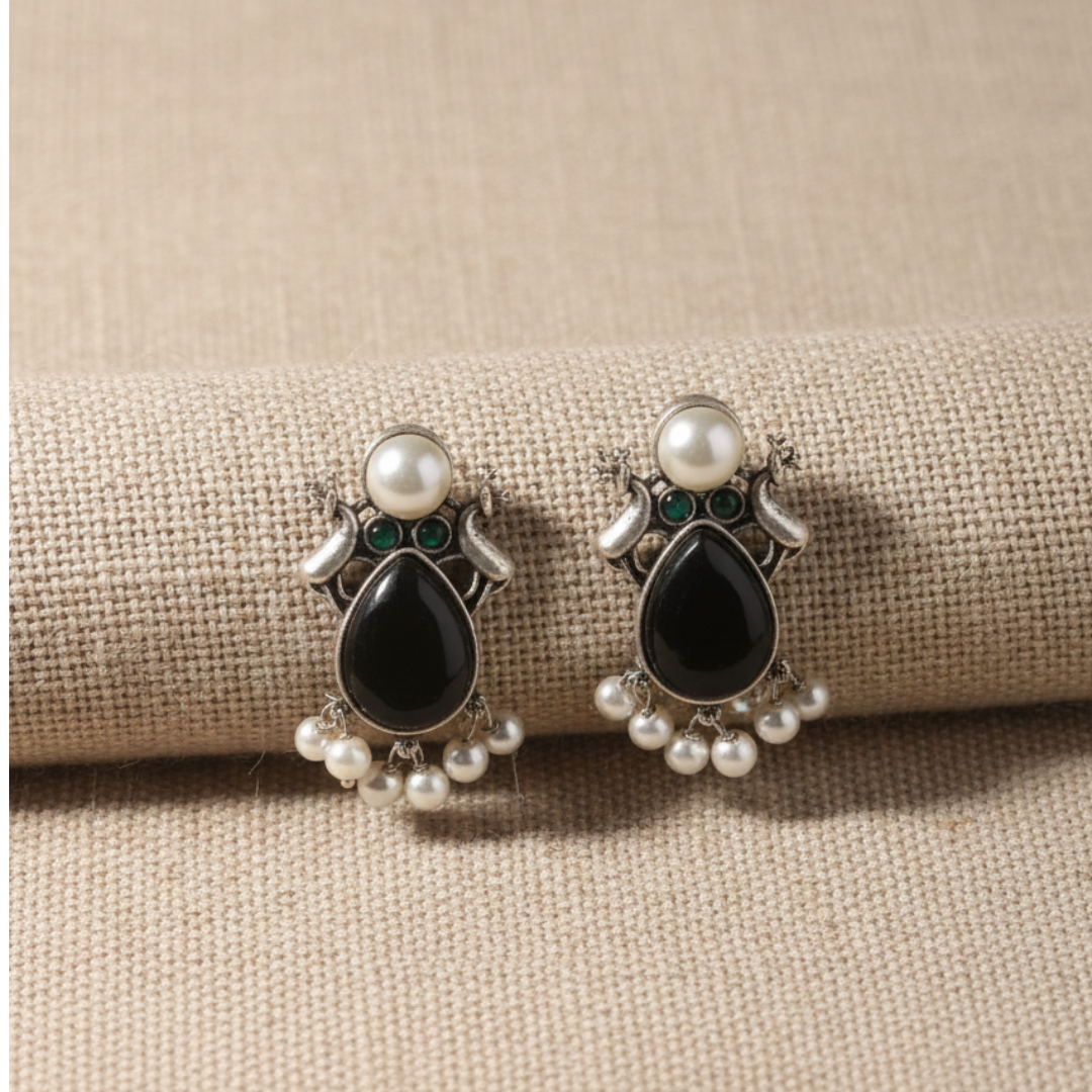 Vintage Brass Silver Pearl Earrings