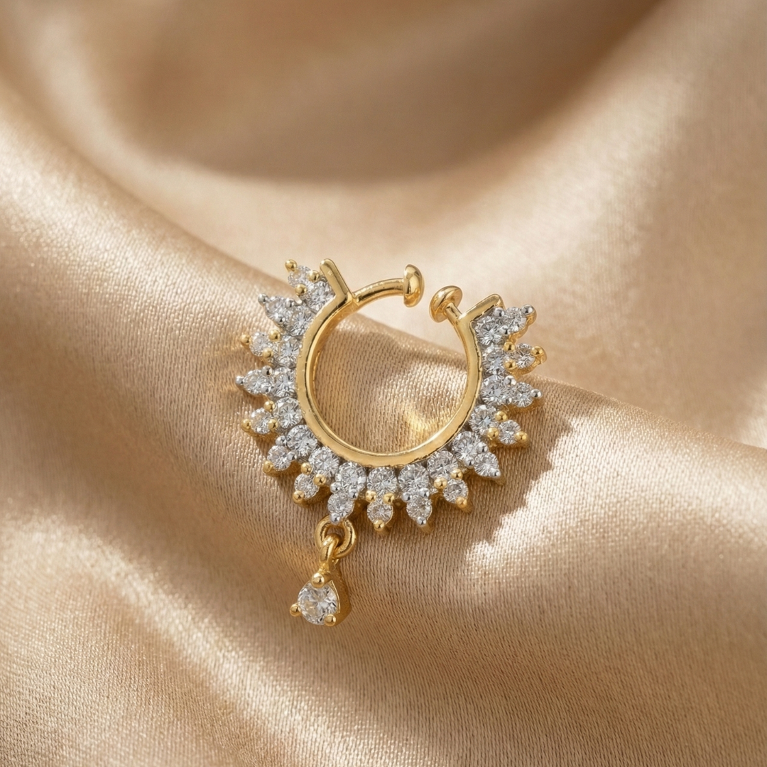 Gold Diamond- Floral Hoop Nose Pin