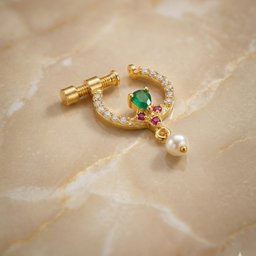 Gold  Green & Pink AD Stone Nose Pin