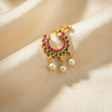 Gold  Ruby & Green Stone Half-Hoop Nose Pin