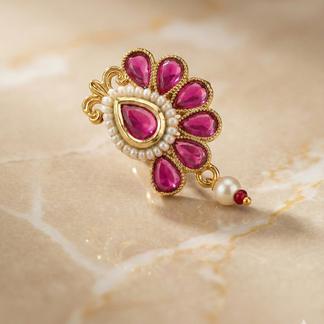 Maharashtrian Floral Kundan Nath  Nose Pin