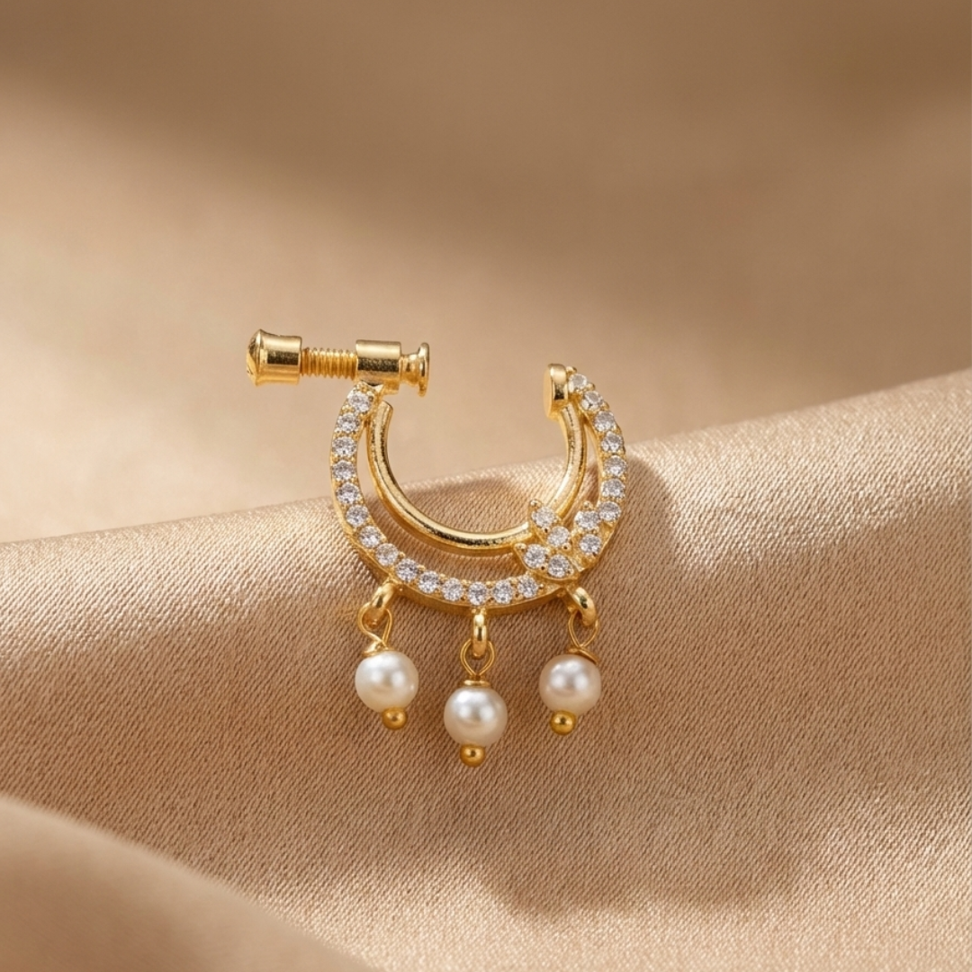 Gold Crystal crescent Nose Pin