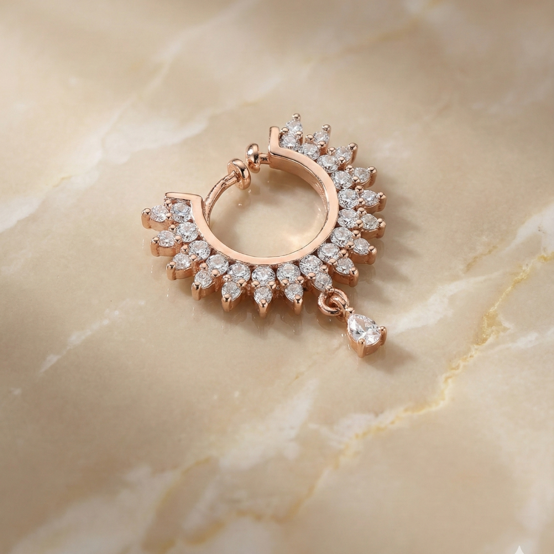 Rose Gold Diamond- Hoop Nose Pin