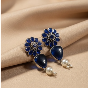 Brass Silver Floral Pearl Drop Earrings