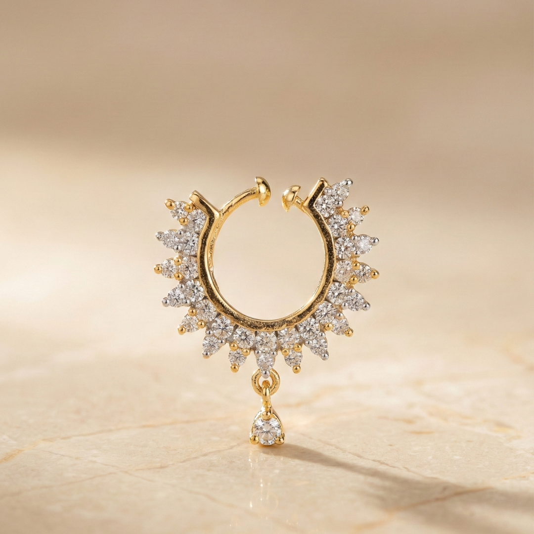 Gold Diamond- Floral Hoop Nose Pin