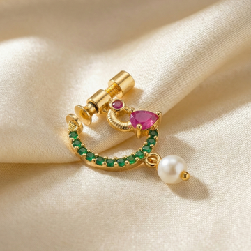 Gold  Peacock  Nose Pin with Green Stones