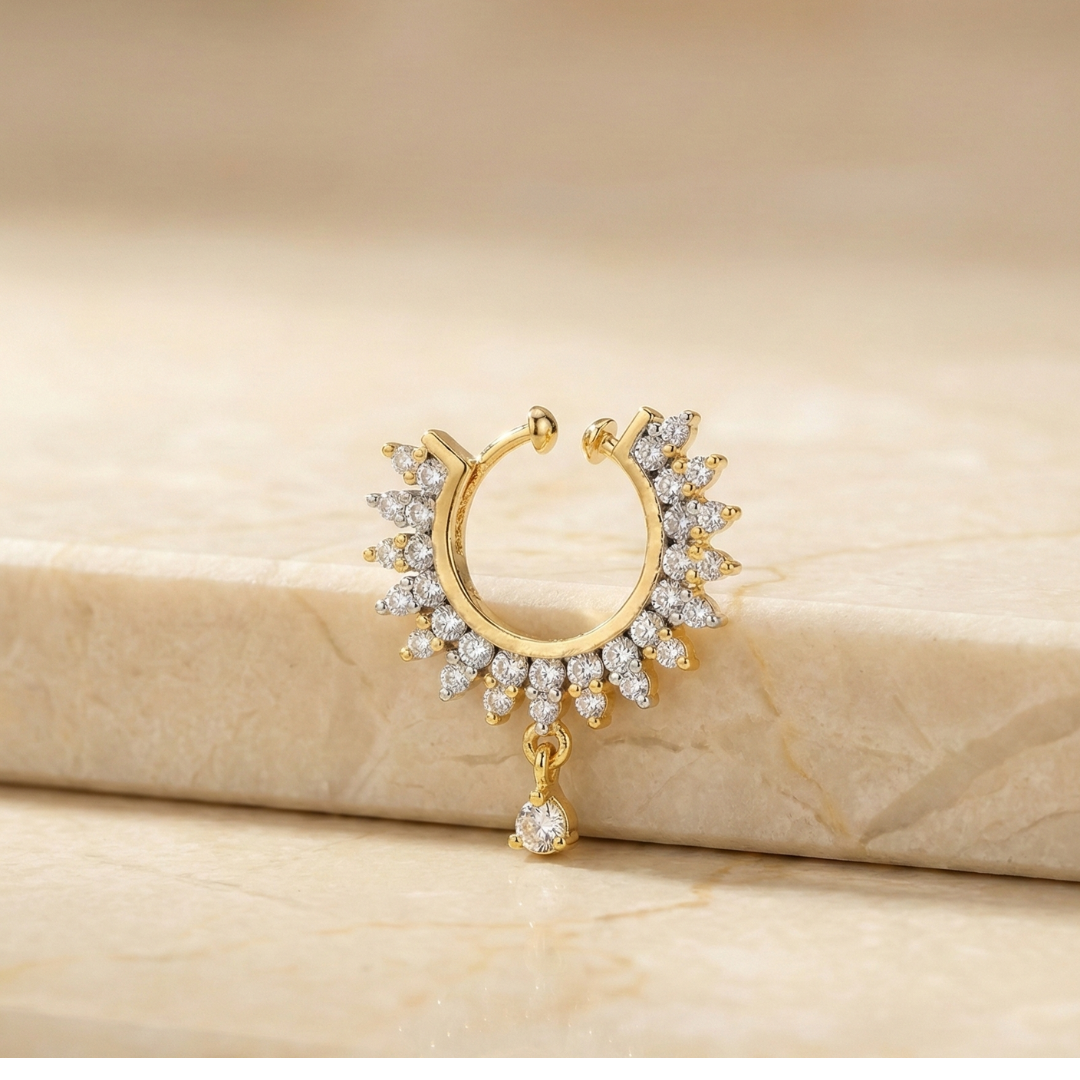 Gold Diamond- Floral Hoop Nose Pin
