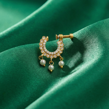 Gold  White Stone Half-Hoop Nose Pin