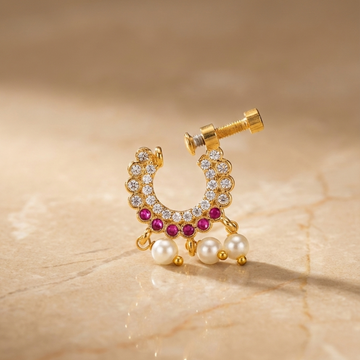 Gold White & Pink Stone Half-Hoop Nose Pin