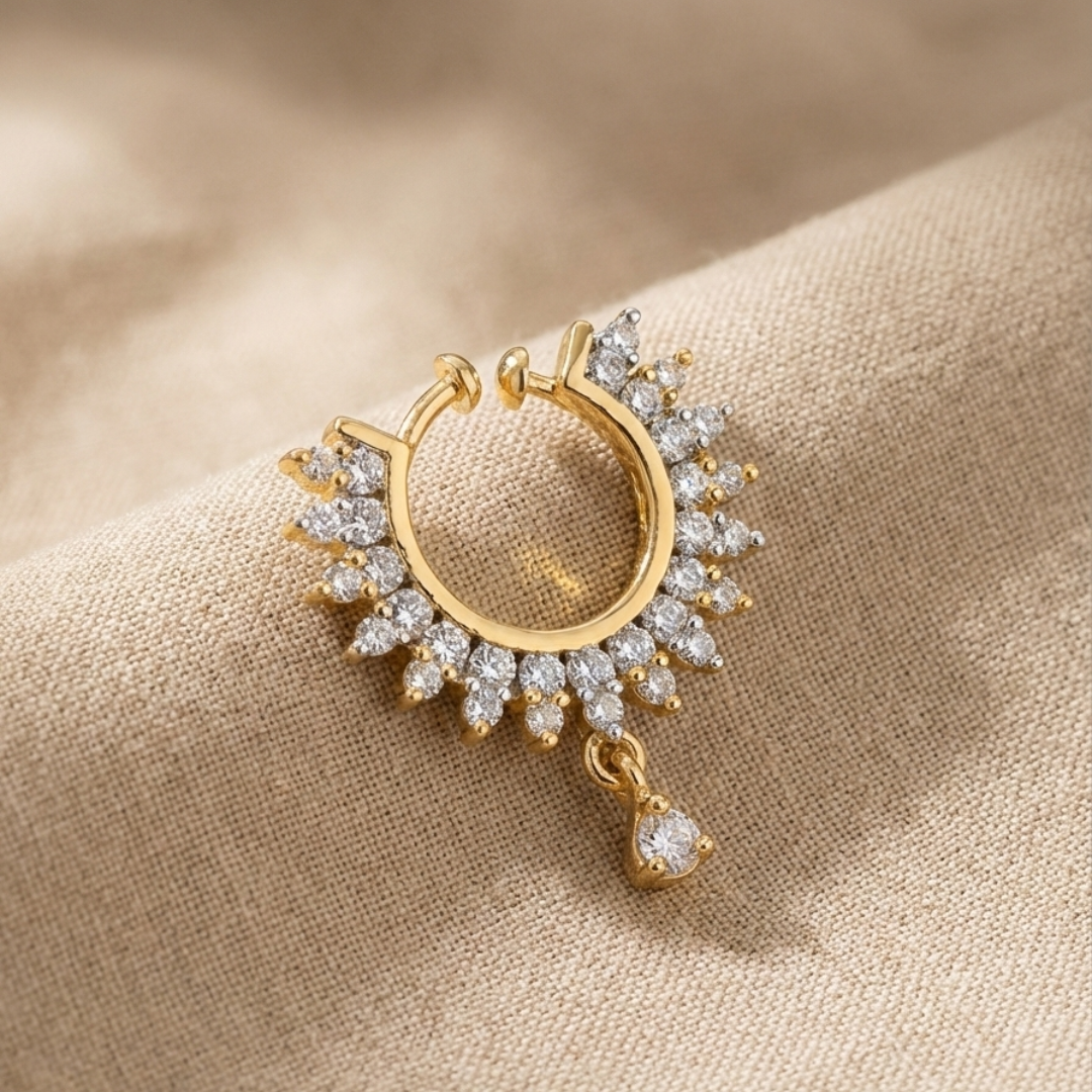 Gold Diamond- Floral Hoop Nose Pin