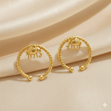 Elephant Charm Textured Hoop Earrings