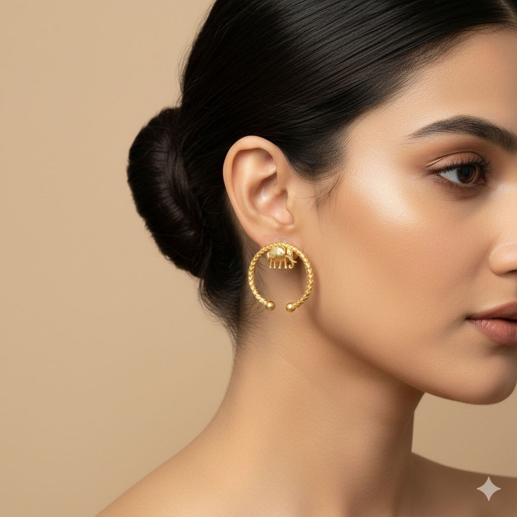 Elephant Charm Textured Hoop Earrings