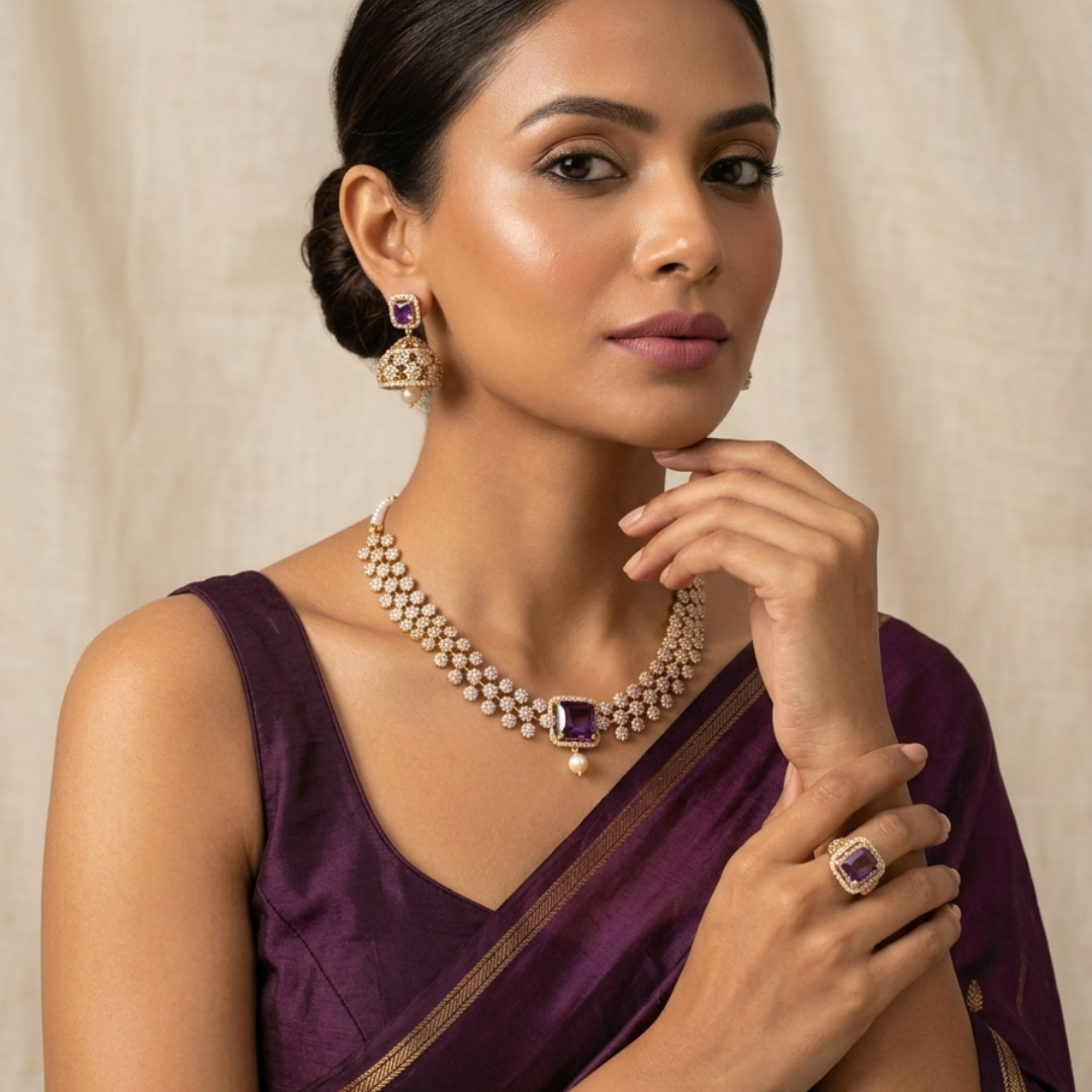 Amethyst Stone Luxe Necklace Set